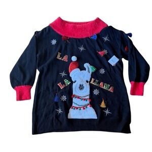 Holiday Time Womens Plus Ugly Christmas Sweater Llama Theme 20W 2X party festive